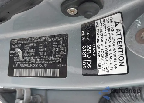 2008 Hyundai Santa Fe Limited/Se z USA, uszkodzony, nr VIN 5NMSH73EX8H175370